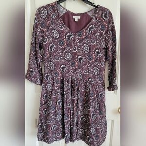 Garnet Hill Purple Paisley Bohemian Pocket Detail Dress Size 4